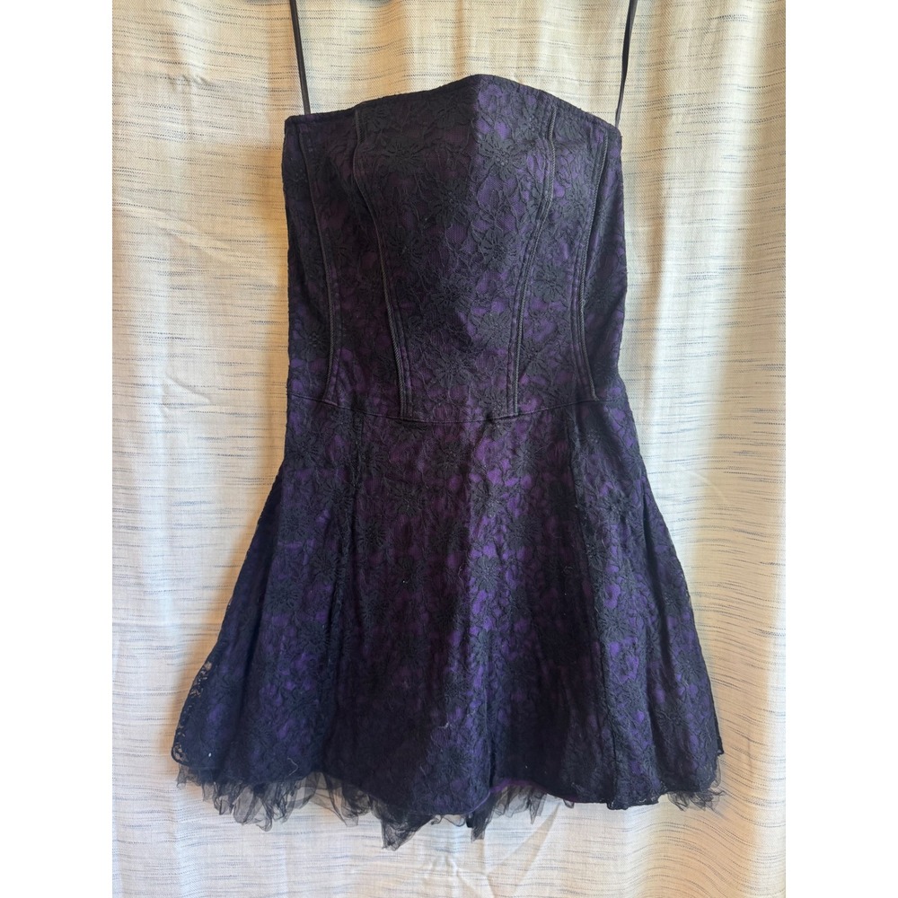 Y2K Tripp NYC Purple Black Floral Lace Corset Mini Dress Lace up Goth Punk L